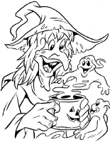 A coloring page of witches